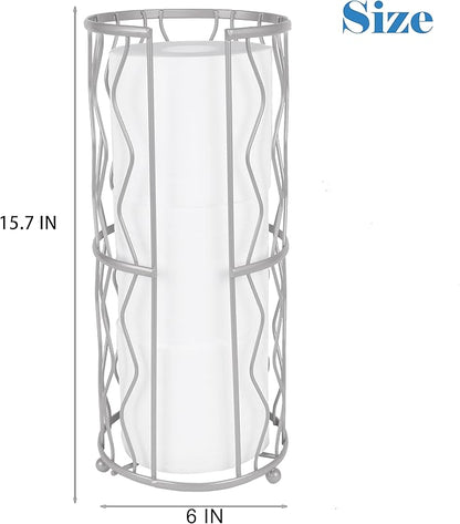 Decorative Metal Standing Toilet Tissue Holder for Bathroom/Powder Room, Compact Tissue Reserve for 3 Rolls of Toilet Paper Grey