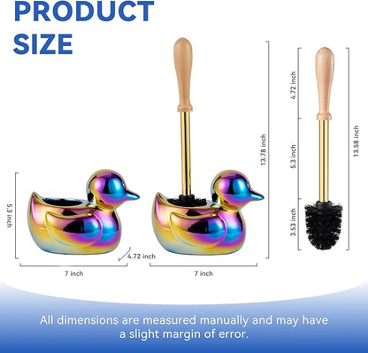 Ceramic Toilet Brush and Holder Set with Duck Base - Multicolor Rainbow, Freestanding Bathroom Brush Organizer, Space-Saving 7.5" Bowl Cleaner Kit - Bath Decor