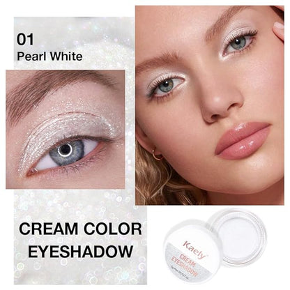 Cream Glitter Pearl White Shimmer Metallic Eyeshadow Palette Makeup, Natural Single Mini Instant Holographic Eyeshadow For Older Women, Sombras Crema Para Ojos,Talc,Paraben&Cruelty Free, P01