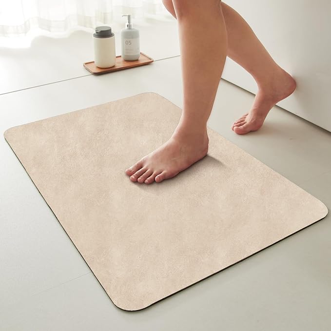 Bathroom Mat Quick Dry, Bathroom Rugs Non Slip Washable Thin Absorbent Bath Mat Fits Under Door Bathroom Floor Mat Perfect for Bath, Shower, or Sink 20"x30" Beige
