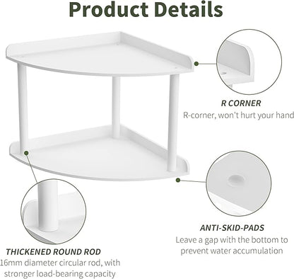 2 Tier Acrylic Corner Shelf Organizer Storage 9.5x9.5x8 Inch, White Countertop Corner Shelf for Bathroom, Kitchen, Bedroom, Office, Study Room