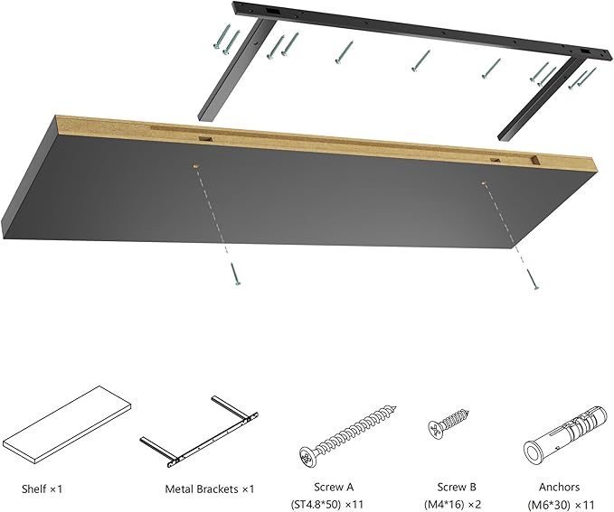 Wall Shelf Set of 2, Black Floating Shelves 36 in W x 10 in D x 1 in H, Wooden Floating Wall Shelf with Invisible Brackets for Living Room/Bedroom/Bathroom/Kitchen Storage and Decor