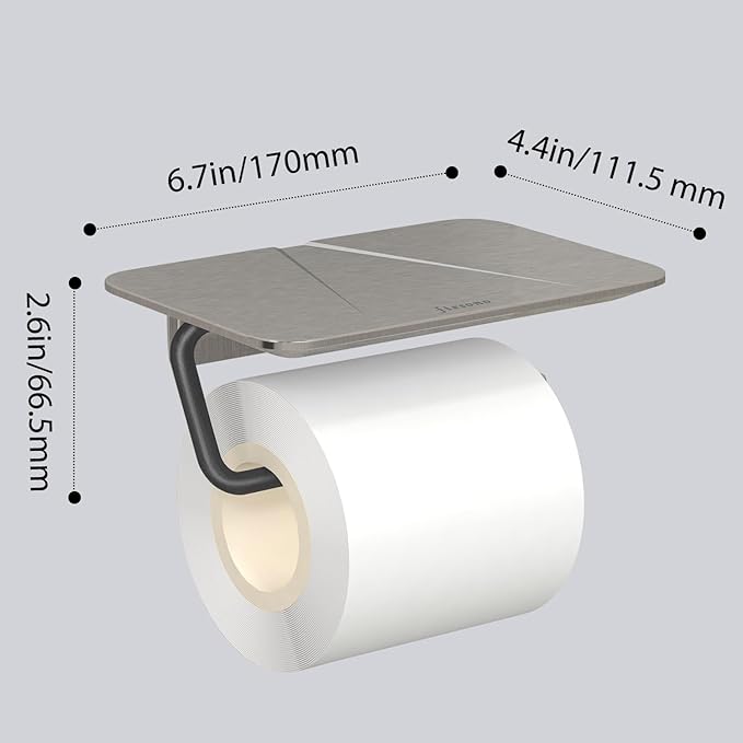 Toilet Paper Holder with Shelf, Stainless Steel Tissue Roll Holder Rust-Proof Brushed Nickel Finish, Adhesive or Wall-Mount with Screws for Bathroom Washroom