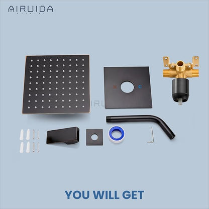 Airuida Shower Faucet Set Bathroom Rain Shower System SUS304 Stainless Steel Single Handle With Male Threads Rough-in Valve Shower Trim Kit 8 Inch Wall Mount Shower Head Oil Rubbed Bronze
