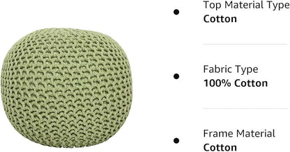 REDEARTH Round Pouf Foot Stool Ottoman - Cotton Knitted Cord Boho Pouffe - Cable Poof Filled Footrest Stuffed for Living Room - Nursery - Bedroom - Patio - Lounge (19.5"x19.5"x14") - Kiwi