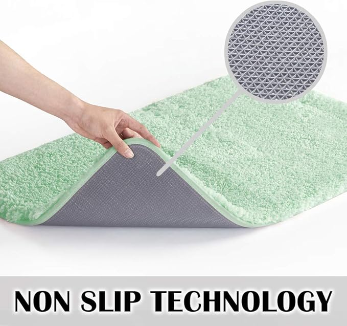 Suchtale Non Slip Bath Mat (16 x 24, Pale Green) - Soft Microfiber Shaggy Mat, Water Absorbent, Machine Washable, Thick Plush for Shower