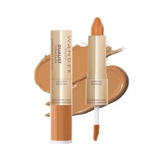 Wander Beauty Dualist Matte and Illuminating Concealer Makeup - Golden Rich - Dual-Ended Matte & Liquid Concealer Stick - Full Coverage Formula to Brighten, Firm & Hydrates Under Eyes - 0.28 fl oz