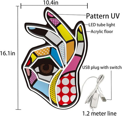 POP LED Neon Sign, Battery & USB Operated - Okay Neon Sign Wall Decor, Hands Off Home, Bedroom Decoration