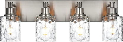 BONLICHT 4-Light Bathroom Vanity Light Fixture Brushed Nickel Industrial Wall Sconce Lighting with Hammered Glass Shade for Living Room Bedroom Hallway Porch Workshop Dressing Table