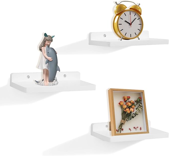 Small Floating Shelves for Wall,5x8.5 Inches Wall Shelf Set of 3,Display Shelf for Bedroom, Bathroom, Kitchen Decor (White)