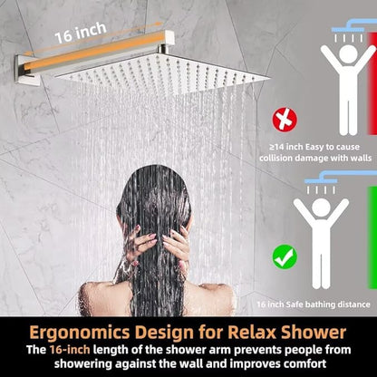 POP SANITARYWARE Shower Faucet Set Brushed Nickel Bathroom Rainfall 10 Inch Shower Head System Single Handle Shower Trim Kit with Valve