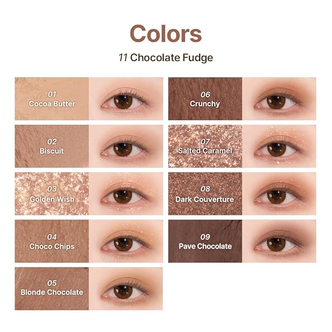 dasique Shadow Palette #11 Chocolate Fudge l Cruelty-Free l 9 Blendable Shades in Smooth Matte and Shimmer Finishes with Gorgeous Pearls