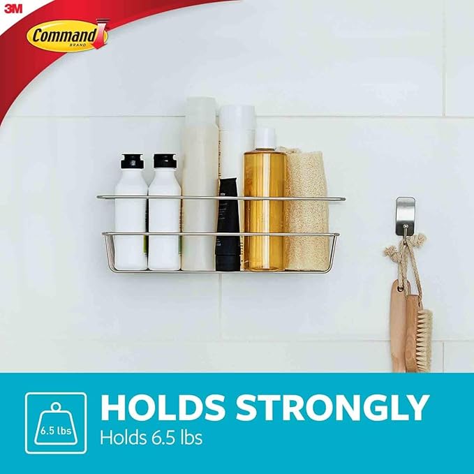 Command Shower Caddy Matte Black with Water Resistant Command Strips, Bathroom Organizer, Holds up to 6.5 lbs, 1 Count (Pack of 1)