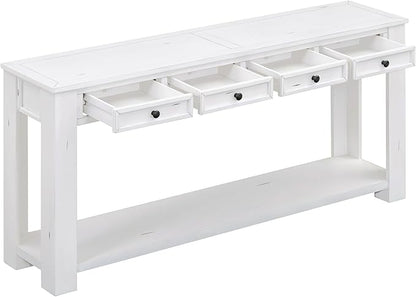 White Console Table,Solid Wood Sofa Table with 4 Drawers Hallway Table for Storage Entry Foyer Behind Couch Table,Fully Assembled (63" White)