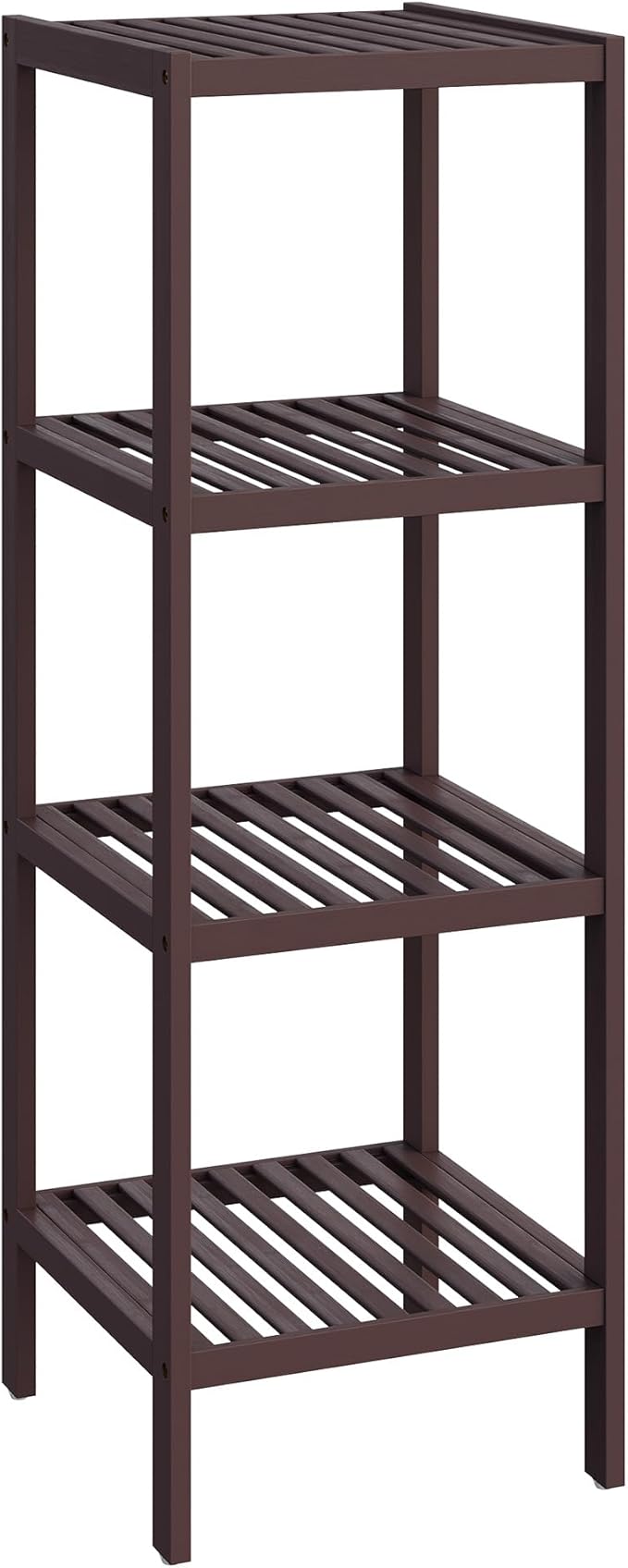 SONGMICS Bamboo Storage Shelf, 4-Tier Shelving Unit, Multifunctional, in the Entryway, Bathroom, Living Room, Balcony, Kitchen, 13 x 13 x 38.6 Inches, Brown UBCB54C