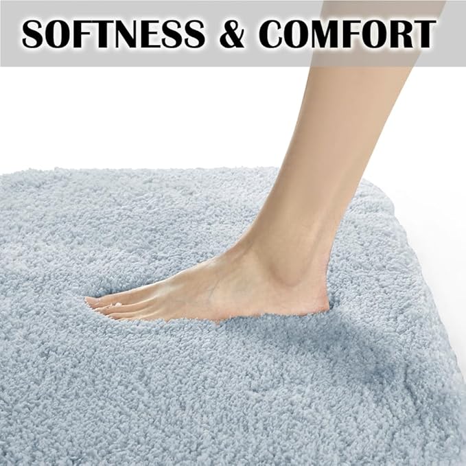 Suchtale Non Slip Bath Mat (20 x 32, Light Blue) - Soft Microfiber Shaggy, Water Absorbent, Machine Washable, Thick Plush Shower Mat
