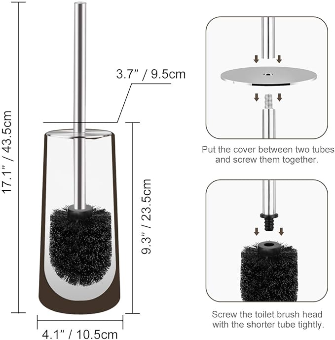 Toilet Brush and Holder, 2 Pack Toilet Brush with 304 Stainless Steel Long Handle, Toilet Bowl Brush for Bathroom Toilet-Ergonomic, Elegant,Durable (Bronze)