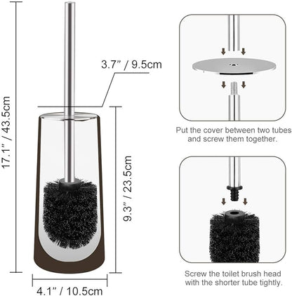 Toilet Brush and Holder, 2 Pack Toilet Brush with 304 Stainless Steel Long Handle, Toilet Bowl Brush for Bathroom Toilet-Ergonomic, Elegant,Durable (Bronze)