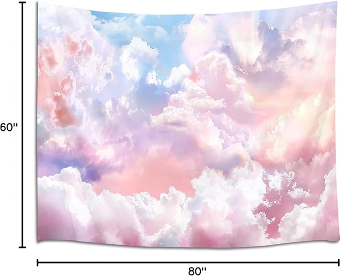 HVEST Pink Cloud Tapestry Colorful Abstract Clouds Natural Landscape Tapestries Wall Hanging for Bedroom Living Room Teen Dorm Indie Decor Poster Blanket,80x60 Inches