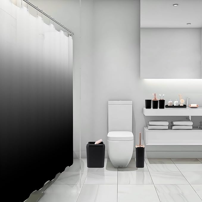 Bathroom Accessory Set – Bathroom Sets with Shower Curtain, Black Ombre Waterproof Shower Curtain with Stainless Steel Hooks, Bathroom Accessories Set with Shower Curtain Set for Home Decor