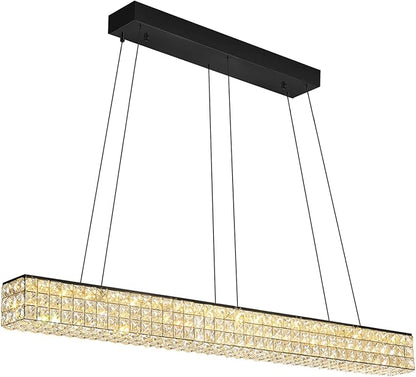 W48 Black Chandeliers for Dining Room, Modern Crystal Pendant Lights Fixture Farmhouse Hanging Dining Light Fixtures for Kitchen Island, Living Room, Bedroom