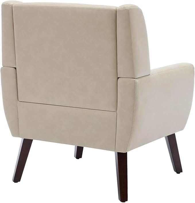 UIXE Faux Leather Accent Chair, Modern Arm Club Chair Upholstered Armchair for Living Room, Comfy Single Sofa Seats Button Tufted Reading Seating, Cream