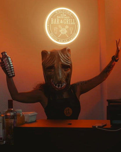 Bar & Grill Neon Sign for Home Bar Wall Art Decor, Dimmable LED Neon Lights Bar and Grill Signs for Backyard Patio Garden Yard BBQ Birthday Party, Grilling Light Up Sign for Housewarming Gifts