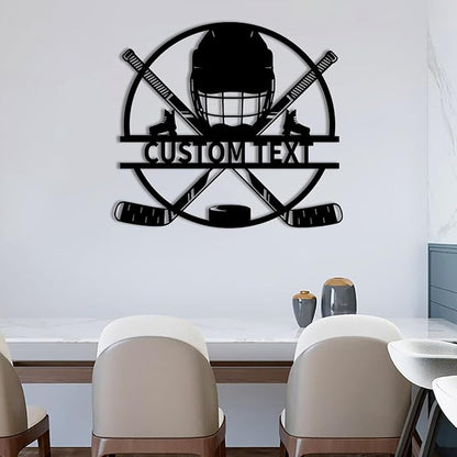 Custom Hockey LED Wall Sign – Personalized Ice Hockey Helmet & Sticks Neon Sign, 16-Color LED with Remote Control, Hockey Decor for Boys Room, Man Cave, Sports Fans