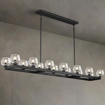 72 Inch Black Rectangle Wagon Wheel Chandeliers, Chandelier for Dining Room Over Table, Modern Crystal Long Chandelier for High Ceiling, Farmhouse Large Linear Chandeliers for Kitchen Island