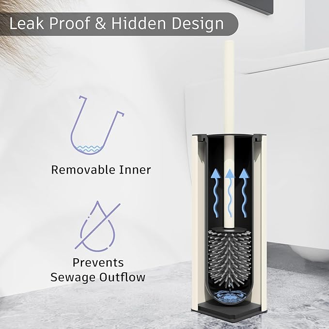 BVL Toilet Brush and Holder Set White Freestanding for Bathroom