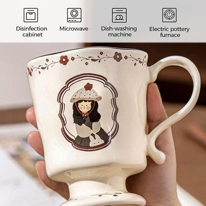 360ml -12.17oz Painted Cute Ceramic Mug - Cute Coffee Cup for Espresso,Macchiato,Latte - Gift for Women, Dishwasher Safe