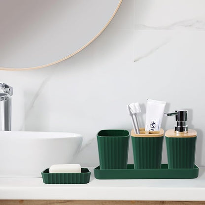 Dark Green Bathroom Set - Green Bathroom Accessories Set, 24PCS Bathroom Accessory Set with Shower Curtain, Bath Towels, Trash Can, Soap Dispenser, Green Bathroom Accessories for Home