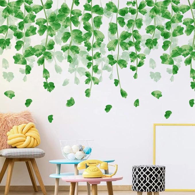 Amaonm Creative Removable Rainforest Plants Wall Decals Hanging Green Leaves and Vines Wall Stickers 3D Home Wall Corner Background Decoration Decor for Kids Girls Bedroom Nursery Offices Living Room