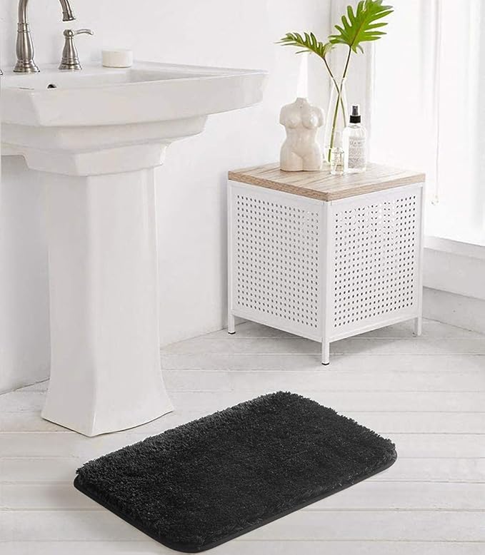 Suchtale Non Slip Bath Mat (16 x 24, Black) Soft Microfiber Shaggy Mat for Shower Machine Washable Thick Plush Rug