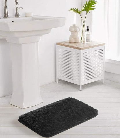 Suchtale Non Slip Bath Mat (16 x 24, Black) Soft Microfiber Shaggy Mat for Shower Machine Washable Thick Plush Rug