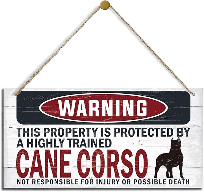 Warning Sign, Cane Corso Warning Wood Plaque Sign, Funny Door Signs, Decorative Wood Hanging Suspension Plaque, Farmhouse Wooden Wall Decor, Outdoor Hanging Wooden Signs