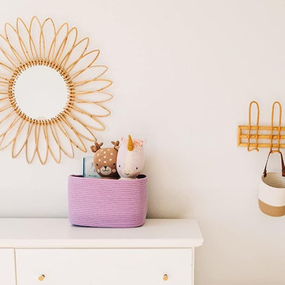 OrganiHaus Woven Storage Baskets for Organizing, Cotton Rope Organizer Bins for Shelves, Closet & Nursery, Dog Toy Basket, Decorative Bins for Toys, Towels & Books - 15x10x9, Purple