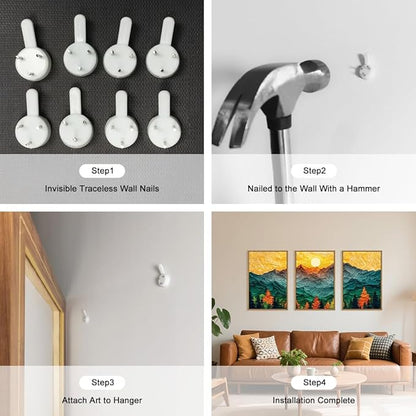 Celestdeco Abstract Mountain Framed Canvas Wall Art Set, Forest Pine Tree Golden Sunset Wall Decor, Mixed Patchwork Landscape Art Print for Living Room, Bedroom, Dining Room, Office - 24"x36"x3