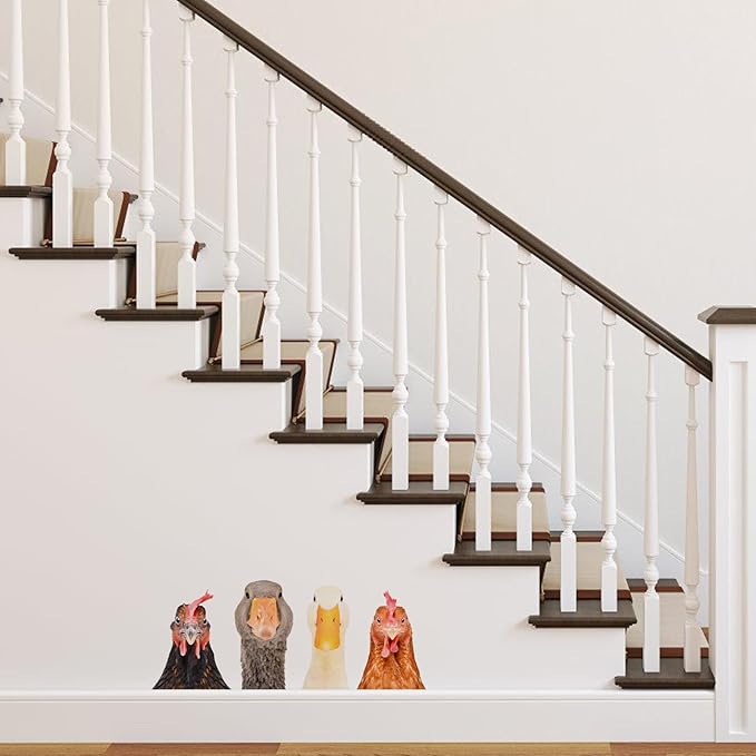 Funny Animal Windows Stickers Decor - 2 Hens Head & 2 Goose Head Window Cling Removable - Cute Animals Window Decals Peel and Stick - Funny Animals Wall Decor for Farmhouse Kitchen Door Refrigerator