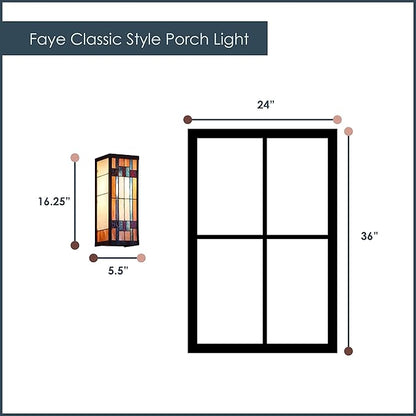 RIVER OF GOODS Art Deco Stained Glass Outdoor Light Fixture - Large Exterior Outdoor Wall Lights for House, Patio, Porch, Garage - Wall Mount Lighting Fixtures - 16.25" H - Faye