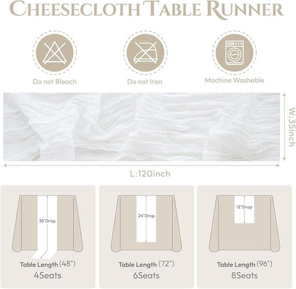 Sioloc Ivory White Cream Cheesecloth Table Runner Fall Autumn Decor for Home 10ft Table Cloth for Tea Wedding Birthday Party Baby Bridal Shower Halloween Thanksgiving