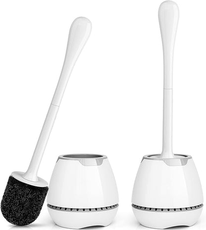 Toilet Brush 2 Pack, Toilet Bowl Brush with Ventilated Holder and Ergonomic Long Handle, Durable Bristles Toilet Scrubber Set for Bathroom Cleaning(White)