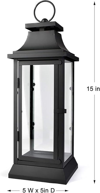 Serene Spaces Living Black Hurricane Lanterns with Clear Glass Panels, Perfect for Home Decor, Parties & Events, Table Top Or Hanging Lantern for Indoor & Outdoor, KIT - Small, Medium & Large