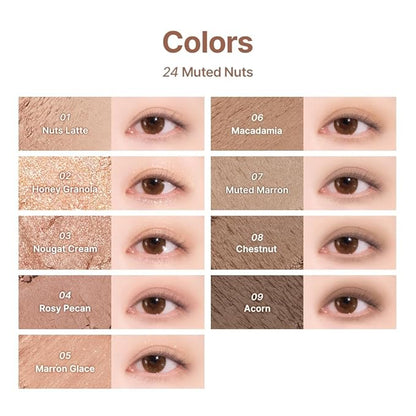 dasique Shadow Palette #24 Muted Nuts 7.5g I 9 Blendable Shades in Smooth Matte and Shimmer Finishes with Gorgeous Pearls | Eye Makeup Palette | Cruelty Free | K-beauty