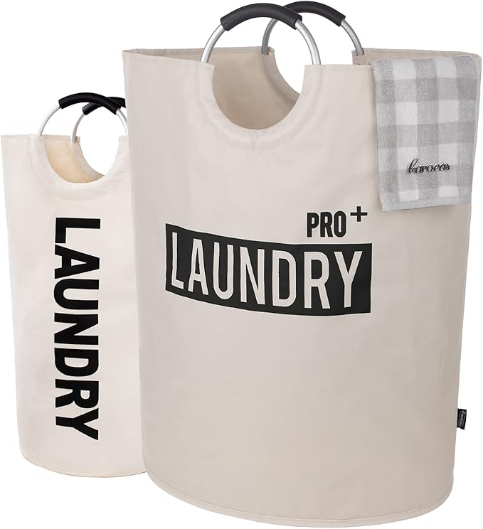 Caroeas Super Large 150L Laundry Basket Pro, Waterproof Laundry Hamper, Collapsible Laundry Basket Easy Storage, Clothes Hamper Stands Up Well, Laundry Bag with Padded Handles (Beige)