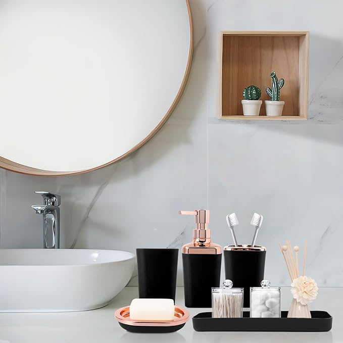 Bathroom Accessory Set – Bathroom Sets with Shower Curtain, Black Ombre Waterproof Shower Curtain with Stainless Steel Hooks, Bathroom Accessories Set with Shower Curtain Set for Home Decor