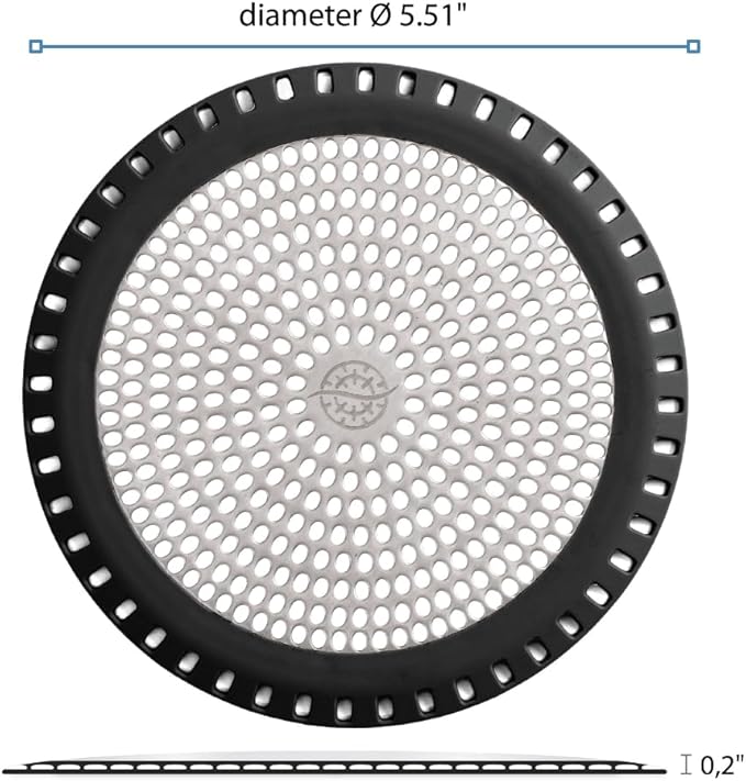 Shower Drain Hair Catcher – Ultra ShowerRing 5" Drain Cover for Flat & Domed Floors | Stainless Steel Hair Trap with Silicone Rim | High-Flow Strainer Prevents Clogs - Black