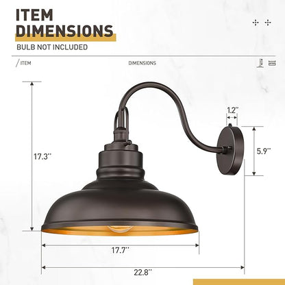 zeyu 18 Inch Vintage Gooseneck Wall Light Fixture, Outdoor Dusk to Dawn Barn Light, Farmhouse Wall Sconce Light for Garden Garage, Oil Rubbed Bronze Finish, 016-1BL-PC ORB