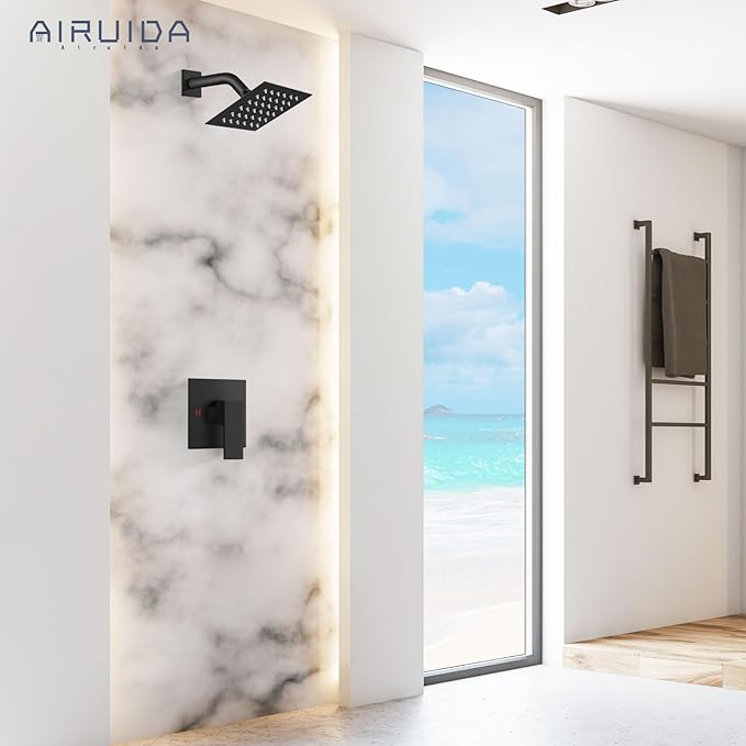 Airuida Shower Faucet Set Bathroom Rain Shower System SUS304 Stainless Steel Single Handle With Male Threads Rough-in Valve Shower Trim Kit 4 Inch Wall Mount Shower Head Matte Black