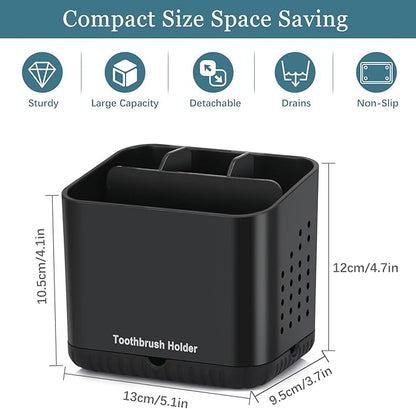 Black Toothbrush Holders for Bathrooms, Kids Electric Toothbrush and Toothpaste Holder, 4 Slots Tooth Brush Holder for Bathroom Countertop Organizer (Black)